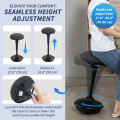 Swivel Standing Desk Chair, Backless Wobble Stool Chair, Adjustable Active Ergonomic Standing Stool with Rocking Motion