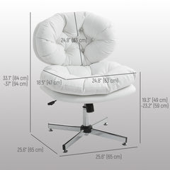 Computer Desk Chair, Armless Office Chair with Wide Padded Seat and Adjustable Height, Cream White