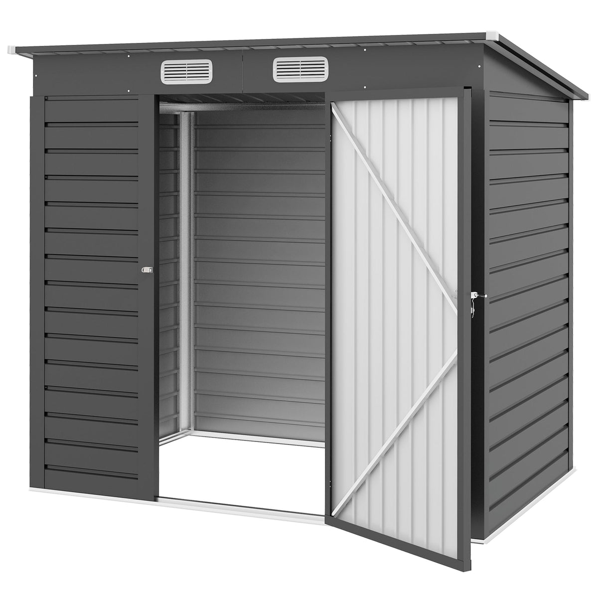 6 x 4FT Galvanized Garden Storage Shed, Metal Outdoor Shed with Double Doors and 2 Vents, Grey