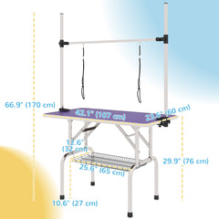 Adjustable Dog Grooming Table with 2 Safety Slings, Storage Basket, Black