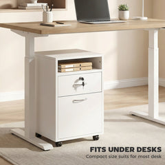 24" Vertical Filing Cabinet with Lockable Drawer, Mobile File Cabinet with 2 Keys, Wheels for Home Office, White