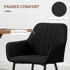 Dining Chairs Set of 2, Linen Upholstery Accent Chair with Back, Armrest, Metal Legs, Dark Grey