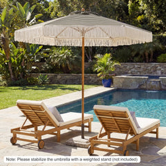 7 Feet Patio Umbrella with Fringe Sun-Protective Beach Umbrella with Boho Tassel-Green