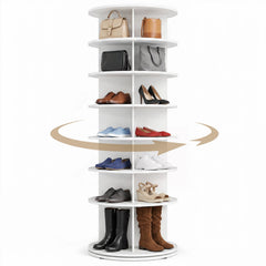 7-Tier Rotating Shoe Rack Tower Freestanding Spinning Shoe Organizer-White