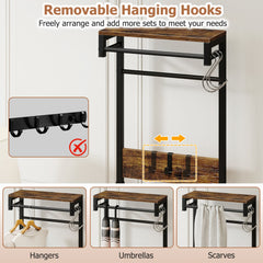 7-in-1 Hall Tree with Shoe Bench and Hooks and Removable Drawer for Entryway-Rustic Brown