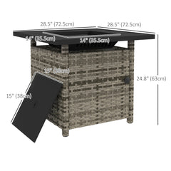 Outdoor PE Rattan Propane Fire Pit Table, 50,000 BTU Pulse-Ignition Wicker Fire Table, Mixed Grey