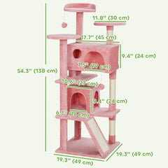 54" Cat Tree, Multi-Level Cat Tower with Scratching Posts, Cat Condos, Bed, Platforms, Ramp, Toy Ball, Beige
