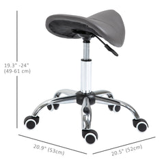 Adjustable Hydraulic Rolling Salon Stool Swivel Saddle Chair Spa Beauty Seat PU Leather, Grey