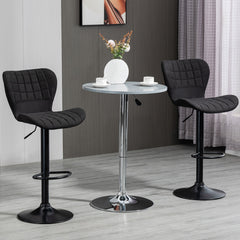 Bar Stools Set of 2, Adjustable Height Swivel Bar Chairs, Linen-feel Fabric Upholstered Kitchen Counter Stools with Wide Seat, Back and Footrest, Black