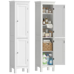 Tall Bathroom Cabinet, Freestanding Storage Organizer with Adjustable Shelves and Cupboards, 15" x 13" x 63", Black