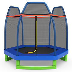 7 Ft Kids Trampoline W/ Safety Enclosure Net-Blue