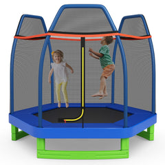 7 Ft Kids Trampoline W/ Safety Enclosure Net-Blue