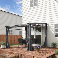 Metal Pergola with Sliding Roof Canopy, Retractable Pergola Canopy, 10' x 10', Beige