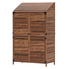 Outdoor Storage Cabinet, Wooden Garden Storage Shed with Double Doors and Shelves for Garden Porch Deck, Mixed-Brown