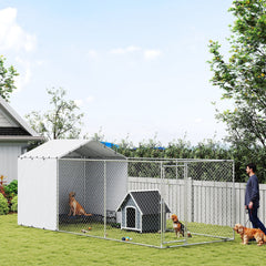 Galvanized Steel Dog Kennel Outdoor with Waterproof & UV-Resistant Cover for Large Dogs, 13.1' x 7.5' x 7.5'