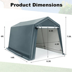 8.3 x 14 Feet Outdoor Storage Shed with Roll-Up Zipper Door-Green