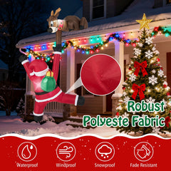 8.5 Feet Christmas Inflatable Reindeer and Climbing Santa Claus with Built-in LED Lights