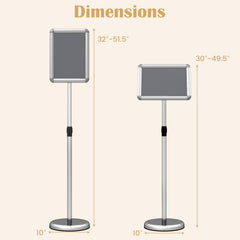 8.5 x 11Inch Sign Holder Stand with Snap-Open Frame and 360° Rotation-Silver