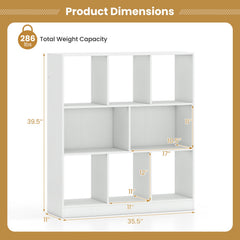 8-Cube Bookcase 3-Tier with 2-Sized Compartments and Anti-Tip Kits for Living Room-White