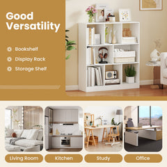 8-Cube Bookcase 3-Tier with 2-Sized Compartments and Anti-Tip Kits for Living Room-White