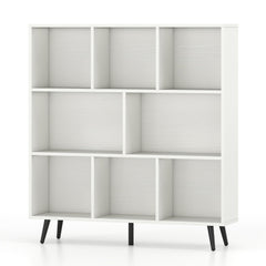 8-Cube Bookcase with 5 Tapered Metal Legs-White