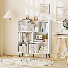 8-Cube Bookcase with 5 Tapered Metal Legs-White