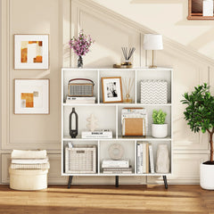 8-Cube Bookcase with 5 Tapered Metal Legs-White