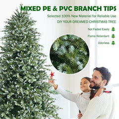 8 FT Hinged Artificial Spruce Christmas Tree with 1658 Mixed PE and PVC Tips, 5 FT Wide, Unlit