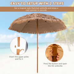 8 Feet Patio Thatched Tiki Umbrella Hawaiian Hula Beach Umbrella