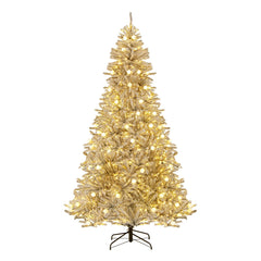 8 FT Silver Flocked Pre-Lit Christmas Tree, 1273 Tips, 81 Frosted Sphere Lights and Remote