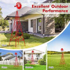8 Feet Windmill Metal Ornamental Wind Wheel Weather Resistant-Red