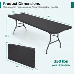 8 ft Portable Folding Table 350 LBS Fold-in-Half Table with HDPE Tabletop-Black