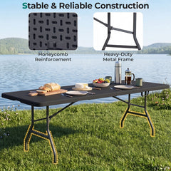 8 ft Portable Folding Table 350 LBS Fold-in-Half Table with HDPE Tabletop-Black