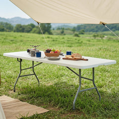 8 ft Portable Folding Table 350 LBS Fold-in-Half Table with HDPE Tabletop-White