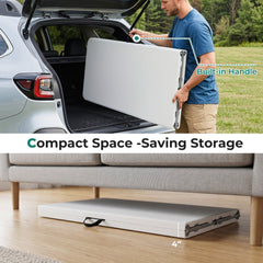 8 ft Portable Folding Table 350 LBS Fold-in-Half Table with HDPE Tabletop-White