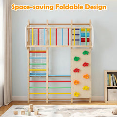 8-in-1 Foldable Indoor Jungle Gym for Kids with Swing and Monkey Bars-Colorful