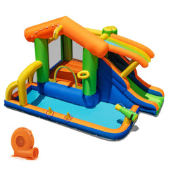 8-in-1 Inflatable Jumping Castle with Water Slide, Splash Pool and 520W Blower, Ages 3 to 12