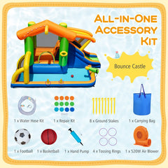 8-in-1 Inflatable Jumping Castle with Water Slide, Splash Pool and 520W Blower, Ages 3 to 12