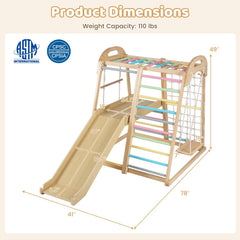 8-in-1 Jungle Gym Wooden Montessori Climber Playset with Slide and Monkey Bar for Kids 3-5 Years Old-Multicolor