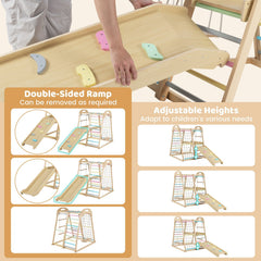 8-in-1 Jungle Gym Wooden Montessori Climber Playset with Slide and Monkey Bar for Kids 3-5 Years Old-Multicolor