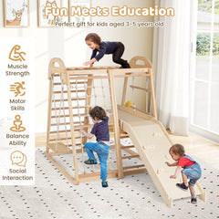 8-in-1 Jungle Gym Wooden Montessori Climber Playset with Slide and Monkey Bar for Kids 3-5 Years Old-Natural