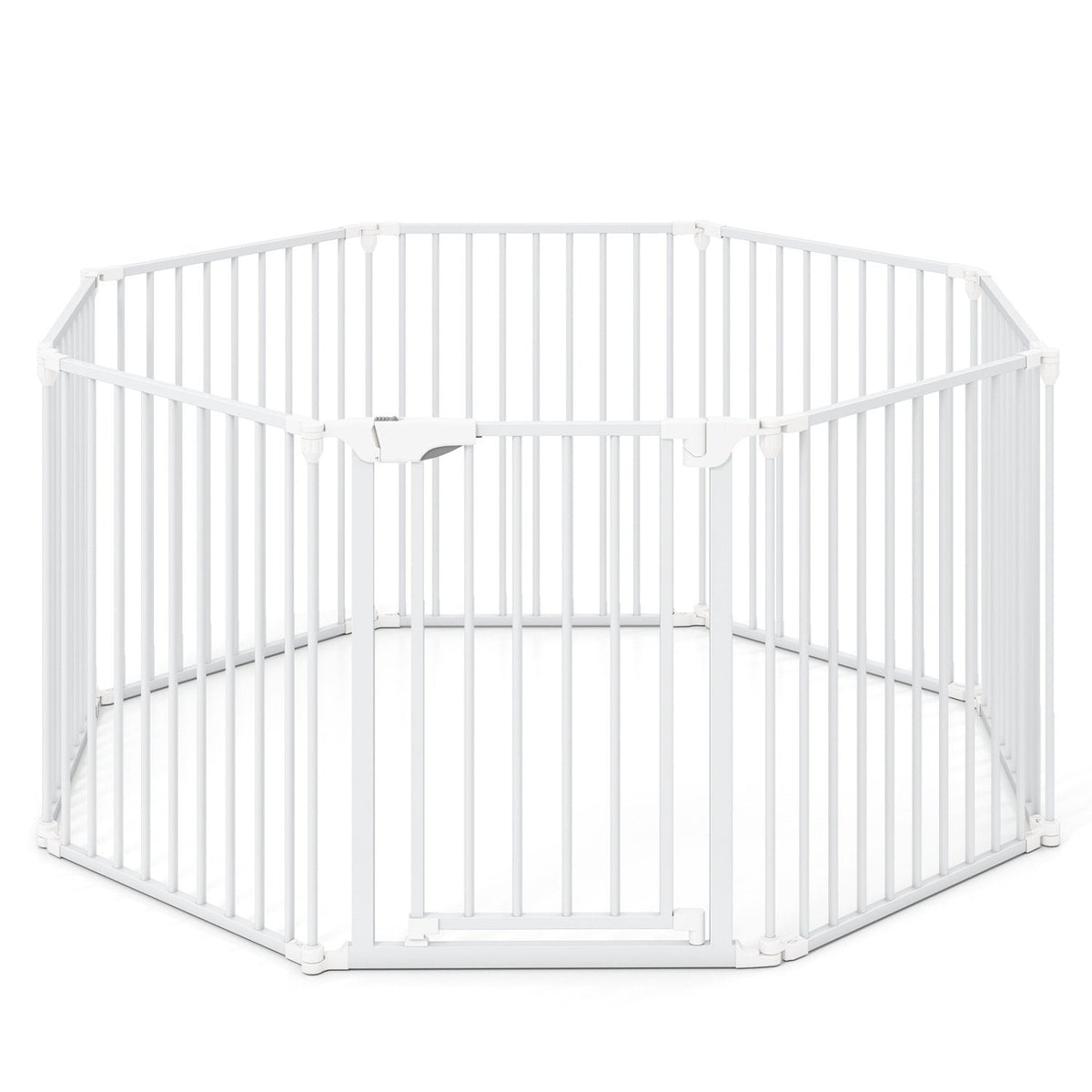 8-Panel Extra Wide Baby Gate Adjustable Pet Safety Fence with Auto-close Door-White