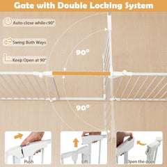 8-Panel Extra Wide Baby Gate Adjustable Pet Safety Fence with Auto-close Door-White