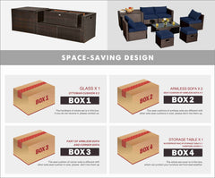 8 Piece Wicker Patio Set with Storage Box, Ottomans and Two Cushion Cover Sets