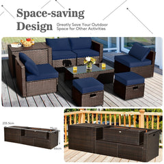 8 Piece Wicker Patio Set with Storage Box, Ottomans and Two Cushion Cover Sets