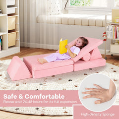 8 Pieces Kids Play Couch Foam Building Fort Play Set with Suede Cover-Pink