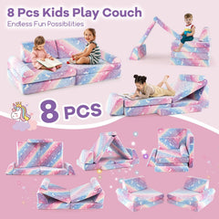 8 Pieces Modular Kids Play Couch Glow in the Dark Toddler Sectional Sofa-Multicolor