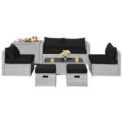 8 Piece Patio Rattan Set with Storage, Nesting Design and Waterproof Cover, Black