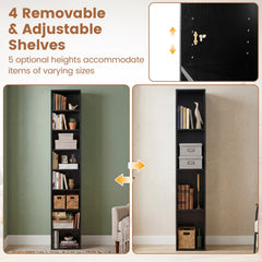 8-Tier Narrow Bookshelf with 4 Adjustable Shelves and Storage Cubes-Black
