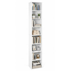 8-Tier Narrow Bookshelf with 4 Adjustable Shelves and Storage Cubes-White